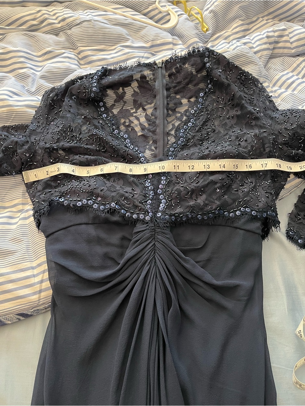 Tadashi Shoji Navy Long Sleeve Sequin Lace Evening Gown - Picture 4 of 4